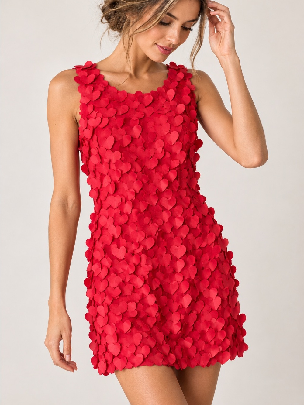 BCBGMAXAZRIA Red Berry 3D Heart Appliqué Mini Dress Size 0